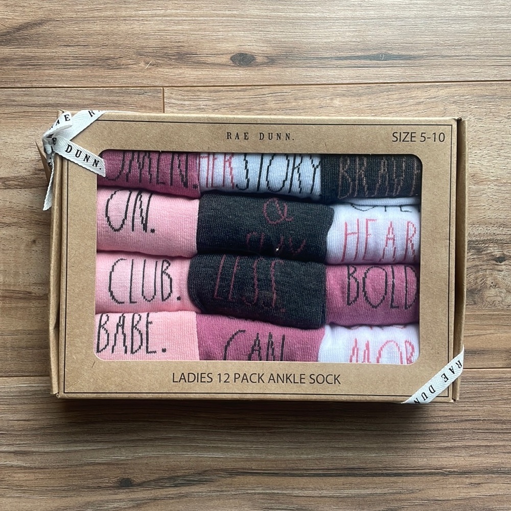 Rae Dunn HER STORY 12 Pack Ankle Socks, Size 5-10 NWT